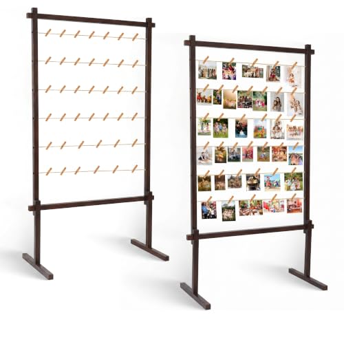 Collage Picture Frame,Photo Display Board with Clips,Wood Pictures Photos Frames With Stand for Wedding Graduation Party Birthday Greeting Letter Christmas Cards Holder Organizer,2PCS,53",Walnut - color: Walnut, size: Standing(53") 2PCS
