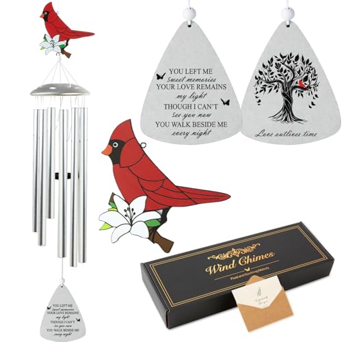 Cardinal Bird Sympathy Wind Chimes, Memorial Wind Chimes for Loss of Loved One Prime, Bereavement/Sympathy/Memorial Gift for Loss of Mother Father Husband Condolence (Silvery) - color: Silvery