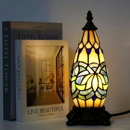 Small Tiffany Stained Glass Table Lamp 5.5X11 Inch (Blue Lotus) - color: Blue Lotus