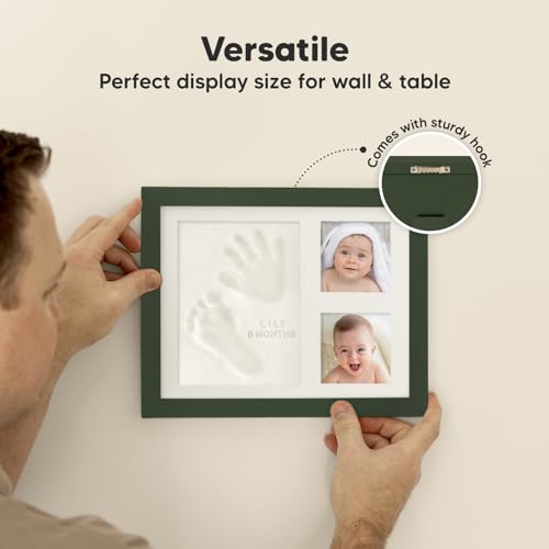 Baby Hand and Footprint Kit,Quick Dry Clay Baby Footprint Kit(Hunter Green) | Pets Paw Kit, Newborn Keepsake Picture Frame for Boys, Girls, Personalized New Mom Gifts for Shower & Registry, Grandparents - color: Hunter Green