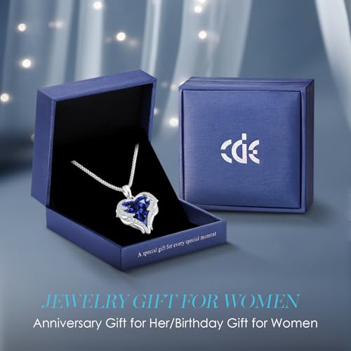 CDE Angel Wings Heart Birthstone Pendant Necklace Gift for Women | Silver/Gold Tone,Ideal Birthday & Anniversary Jewelry Gift for Wife,Girlfriend,Her - color: White-09-Spahhire Blue Birthstone