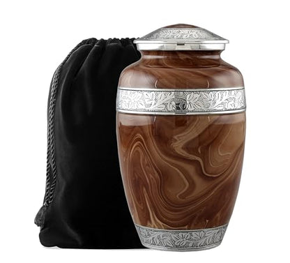 Wood Textured Urns for Human Ashes Adult Male and Female, Large Handcrafted Urn with Velvet Bag, Funeral Cremation Urns for Women and Men - (Brown, Large, Wood Finish) - color: Brown