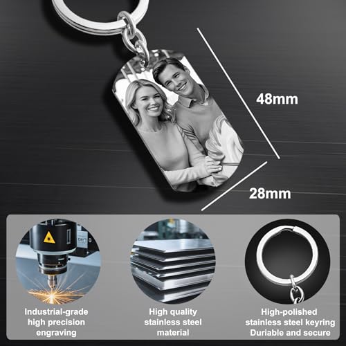 Photo Keychain Custom Picture Keychain Customized Gifts Laser-Engraved/Color Gifts For Boyfriend Hubsand Wife - color: Engraving (Black&white): Photo + Text (Blue)