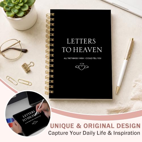 Memorial Gifts Grief Journal for Women, in Memory of Loved One Gifts Notebook, Sympathy Bereavement Gift, Black Letters to Heaven Hardcover Notebook 5.5x8.3 Inch - color: Heaven