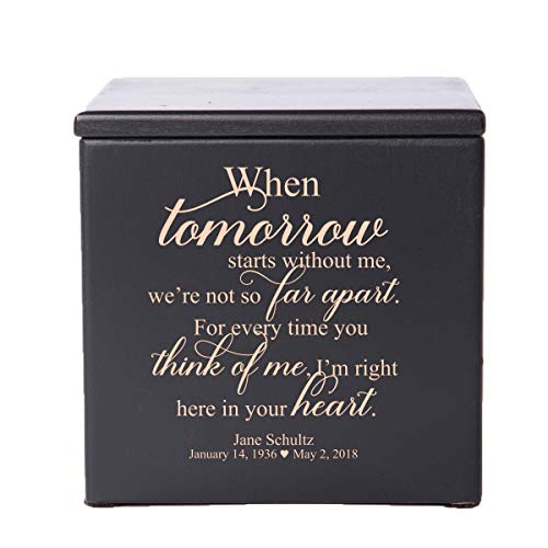 LifeSong Milestones Custom Wooden Cremation Urn Box for Human Ashes Loss Of Loved One (When Tomorrow Starts Bereavement) 4.5x4.5x4.75 Small Memorial Keepsake Box holds 49 cu.in - color: Black