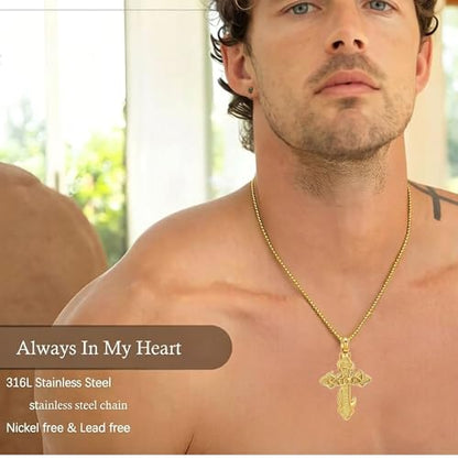 zeqingjw Cross Urn Necklace Fish Hook Cremation Jewelry for Ashes Pendant Stainless Steel Deer Antler Cross Memorial Human Pet Keepsake Ashes Holder for Men Women - color: Z-Gold