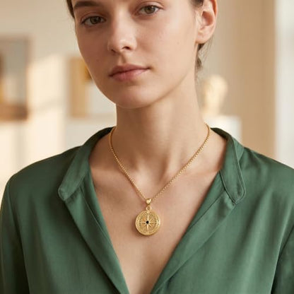 ONEFINITY Locket Necklace That Holds Picture Locket Memorial Pendant Jewelry Keepsake Gift for Men Women - color: gold-Compass