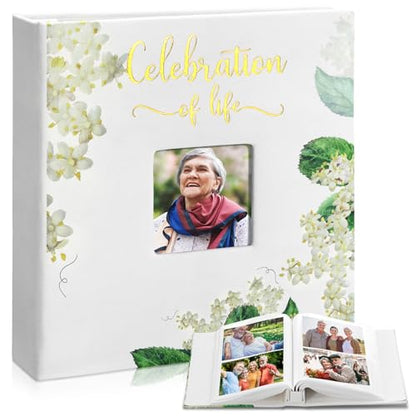 ReliThick Flower Cardinal Funeral Photo Album 4 x 6 Inch 200 Blank Pages Memorial Leather Memory Album Scrapbook for Memorial Service Decor Funeral Party Supply - style: Flower Funeral