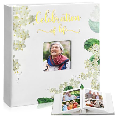 ReliThick Flower Cardinal Funeral Photo Album 4 x 6 Inch 200 Blank Pages Memorial Leather Memory Album Scrapbook for Memorial Service Decor Funeral Party Supply - style: Flower Funeral