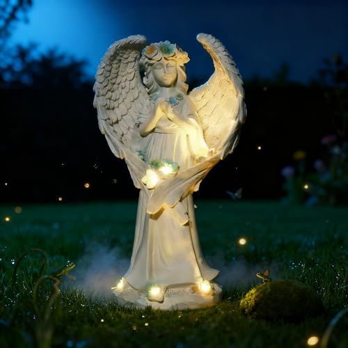 Solar Garden Statues Outdoor Decor Resin Lights Garden Angel Statues for Outside Lawn Yard Patio Balcony Art Sculptures Gifts for Mom Women - size: 7*5*13 in