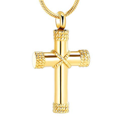 Minicremation Rope Winding Cross Cremation Ashes Urn Pendant Necklace Memorial Keepsake Jewelry Lord’s Prayer Cross Ashes Necklaces - color: Gold