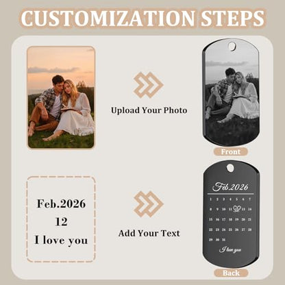 Photo Keychain Double-Sided Engraved Valentines Day Gift for Men | Personalize Both Sides with Photo Text to Create Unique Engraved Keychain Perfect for Valentine's Day