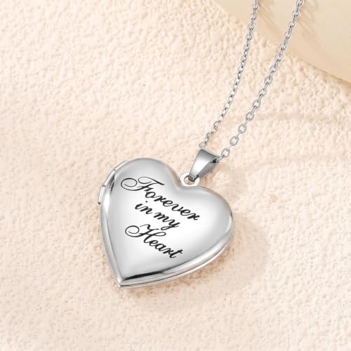 PHOCKSIN Personalized Locket Necklace for Women Photo Necklace with Customized Picture Birth Flower Birthstone Customizable Birthday Gifts - color: #11 Heart Forever In My Heart