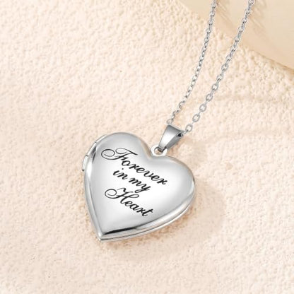 PHOCKSIN Personalized Locket Necklace for Women Photo Necklace with Customized Picture Birth Flower Birthstone Customizable Birthday Gifts - color: #11 Heart Forever In My Heart