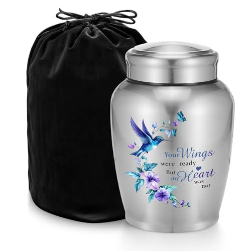 SOITIS Urns for Ashes Adult Male Female-8.5 Inches Stainless Steel Cremation Urns for Human Ashes, Funeral Keepsake for Women Man, Medium Urns for Human Ash - color: Silver-bird