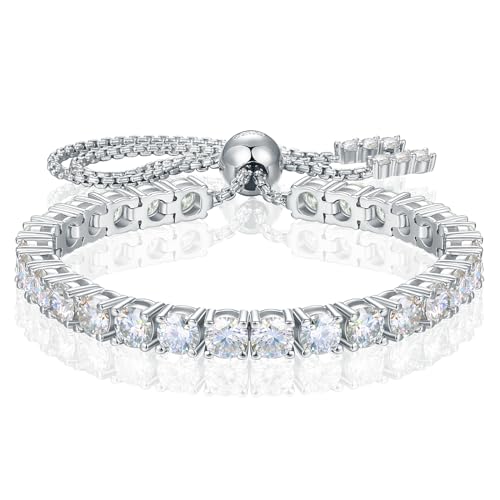 Moissanite Tennis Bracelet 1.79ct-8.69ct Adjustable Bracelet for Women 18K White Gold Plated S925 Sterling Silver Tennis Bracelet D Color VVS1 Round Cut 2/3/4mm Moissanite Bracelet Gifts for Wife/Mom - color: Silver-4MM-8.69Carats