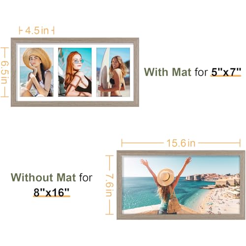 Vittanly 8x16 Collage Picture Frame, Displays 3Pcs 5x7 Photos, Light Taupe - color: Light Taupe, size: 8x16