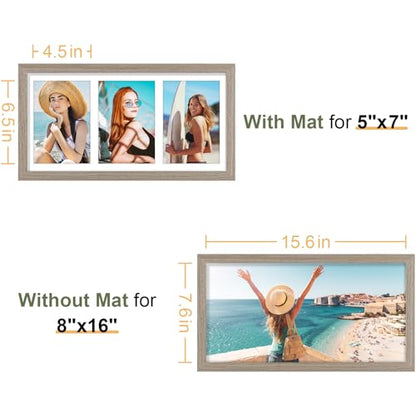 Vittanly 8x16 Collage Picture Frame, Displays 3Pcs 5x7 Photos, Light Taupe - color: Light Taupe, size: 8x16