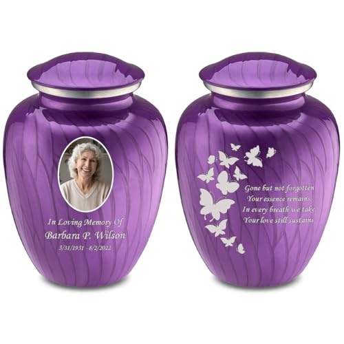 GetUrns Personalized Butterfly Cremation Urn for Human Ashes, Pearl Purple Photo Urn for Adult Male or Female, Double-Sided Custom Engraving, Holds Up to 200 Cu in - color: Pearl Purple