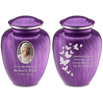 GetUrns Personalized Butterfly Cremation Urn for Human Ashes, Pearl Purple Photo Urn for Adult Male or Female, Double-Sided Custom Engraving, Holds Up to 200 Cu in - color: Pearl Purple
