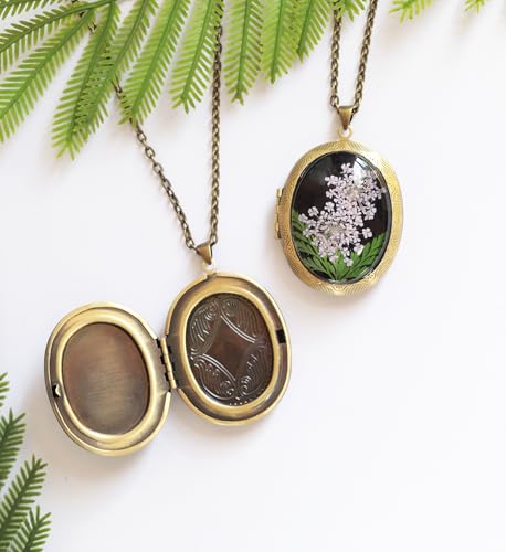 Handmade Oval Shaped Photo Locket with dried Pressed Flowers Locket pendant Necklace - style: Large oval customized with photo