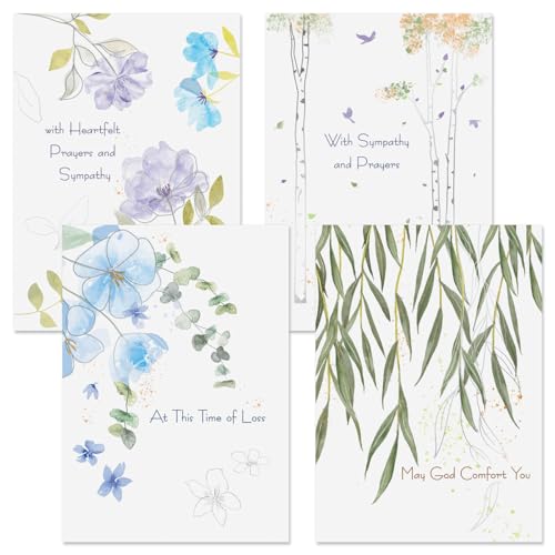 Current Deluxe Silver Foil Faith Sketch Sympathy Cards - Set of 8 (4 Designs), Large 5" x 7", Sympathy Cards with Sentiments Inside, White Envelopes - color: Faith Sketch