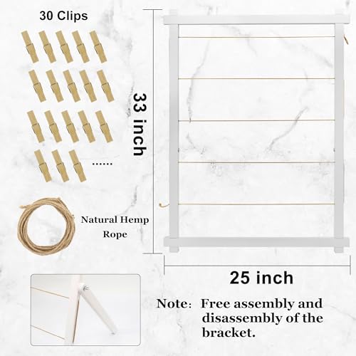 FramePro Wood Photo Display Board with Clips (White) | Freestanding stable desktop frame, holds up to 30 photos, ideal graduation table centerpiece decor - color: White