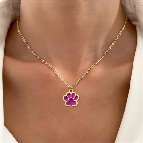 Dreuyet Paw Necklace and Earrings Set for Women Glitter Cute Dog Cat Pet Paw Print Pendant Necklace Earrings Lovely Animal Charm Jewelry Set Gifts - color: Gold Rose