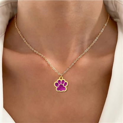 Dreuyet Paw Necklace and Earrings Set for Women Glitter Cute Dog Cat Pet Paw Print Pendant Necklace Earrings Lovely Animal Charm Jewelry Set Gifts - color: Gold Rose