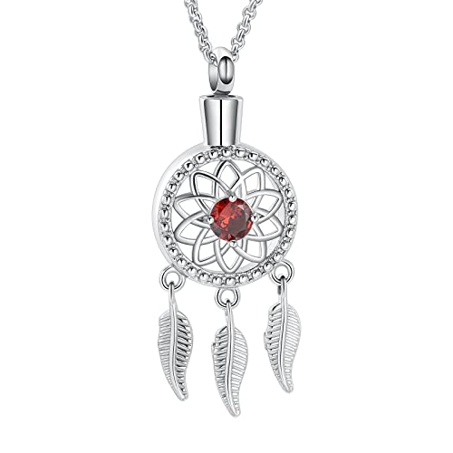 Hearbeingt Pet Cremation Jewelry for Ashes Dream Catcher Urn Necklace | for Women Men,Dreamcatcher Urn Pendant for Dog Cat,Stainless Steel,Keepsake Memorial Jewelry,Ash Holder,Memory Gift,Fill Kit - color: Red