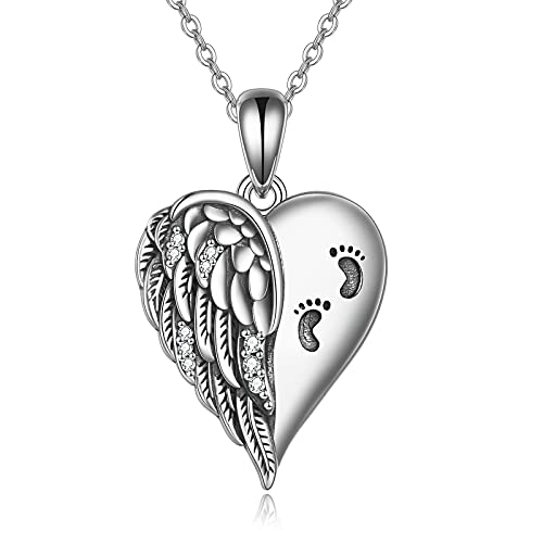 YFN Guardian Angel Wings Heart Necklace Sterling Silver Angel Wings Memorial Sympathy Jewelry for Women Girls Gifts - style: angel memorial necklace