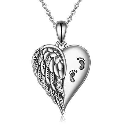 YFN Guardian Angel Wings Heart Necklace Sterling Silver Angel Wings Memorial Sympathy Jewelry for Women Girls Gifts - style: angel memorial necklace