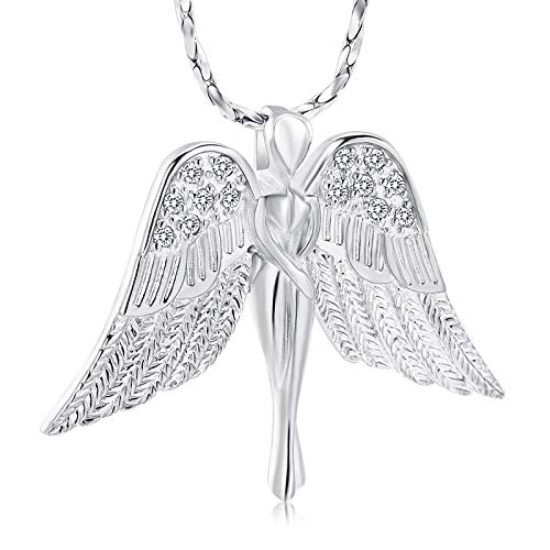 Imrsanl Cremation Jewelry Keepsake Angel Wings Urn Necklace for Ashes - color: Silver