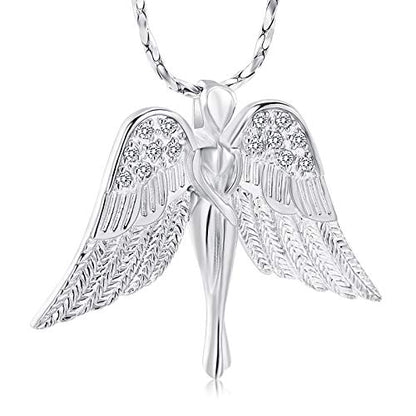 Imrsanl Cremation Jewelry Keepsake Angel Wings Urn Necklace for Ashes - color: Silver