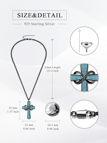Turquoise Cross Urn Necklaces for Human Ashes 925 Sterling Silver Urn Necklaces Cremation Keepsake Memorial Pendant Necklace for Ashes for Loved One Human Pet - style: Infinity&Black