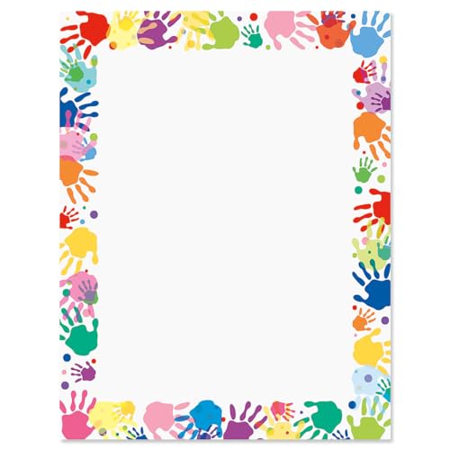 Current Handprint Frame Kids Party Letter Paper - Birthday Stationery Papers With Decorative Border Designs, Printable Holiday, Wedding, & Party Invitation Letterhead Sheets, Set of 25, 8 1/2" x 11" - color: Handprint