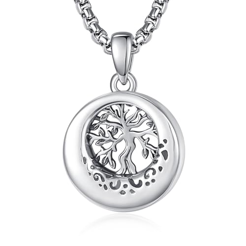 Customized Urn Necklaces for Ashes for Men Women 925 Sterling Silver Cross Necklace for Human Pets Ashes Cremation Memorial Jewelry for Keepsake - style: Round Tree of Life Urn