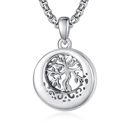 Customized Urn Necklaces for Ashes for Men Women 925 Sterling Silver Cross Necklace for Human Pets Ashes Cremation Memorial Jewelry for Keepsake - style: Round Tree of Life Urn