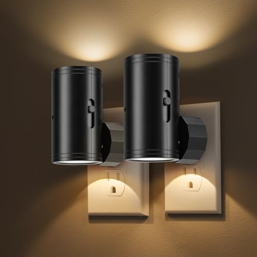 TSEXES LED Night Lights Plug into Wall 2 Pack,Dimmable,Soft White 3000K | Dusk to Dawn Sensor, 90°Rotating Plug in Black Night Light 5-300LM Adjustable Brightness, for Kitchen,Hallway Bedroom,Stairs - color: 3000K Soft White, size: 2 Pack