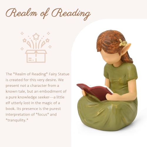Book Lovers Gifts for Women, Hand Painted Bookshelf Decor for Women Reader | Modern Abstract Decoration on Library Office Desk, Fairy Decor for Bookish Gifts - style: Reading Elf
