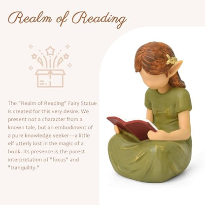 Book Lovers Gifts for Women, Hand Painted Bookshelf Decor for Women Reader | Modern Abstract Decoration on Library Office Desk, Fairy Decor for Bookish Gifts - style: Reading Elf