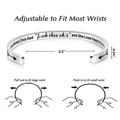 TONY & SANDY Inspirational Bracelets for Women Teen Girls Personalized Gifts for Daughter Granddaughter Mom Sister Friends Stainless Steel Engraved Cuff Birthday Easter Christmas - style: A Wise Woman Once Said f**k This s**t and she Lived Happily Ever Af