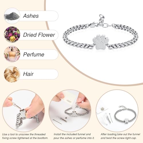 Oinsi Cremation Bracelet for Ashes Pet Paw Print Cremation Jewelry for Dog Cat Stainless Steel Keepsake Memorial Urn Bangle - color: A-Sliver