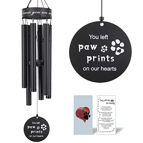 Pet Memorial Wind Chimes, 30 Inches Paw Print Pet Remembrance Gift | to Honor and Remember a Dog, Cat, or Other Pet, Premium Metal Wind Chime, Black - color: You Left Paw