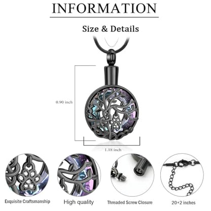 zeqingjw Pet Cremation Jewelry Tree of Life Urn Necklace for Ashes for Dog/Cat Funeral Ashes Keepsake Paw Print Urn Pendant Memorial Jewellery - color: Black-Purple