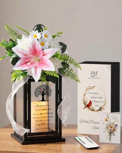 Remembrance Lantern with Flower, Memorial Gift for Loss of Mom Dad Husband Wife, Sympathy Funeral Gift to Honor Loved One - color: A Limb Has Fallen/Black