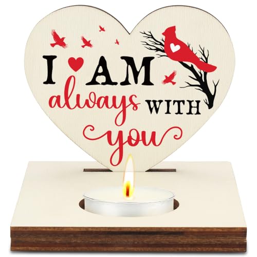 Cardinal Memorial Candle Holder, I Am Always with You Wooden Sympathy Gift, Christmas Thank You Friends Sister Bestie Gifts Shaped Remembrance for Loss of Loved One Candlestick Holders-LATZ02 - color: Wood Always With You