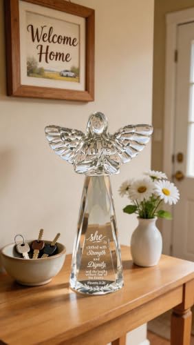 Christian Gifts for Women - Engraved Crystal Angel 6" | Inspirational Figurine with Strength & Dignity, Christian Woman Gift for Christmas Mother's Day Birthday, Proverbs 31:25 - color: Woman of Strength & Dignity