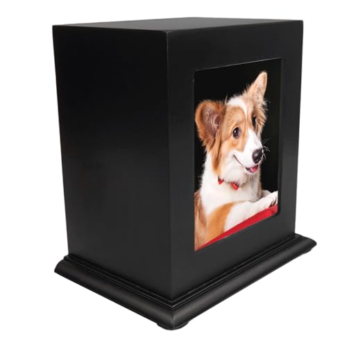 Pet Urn for Ashes Wooden Memorial Urn Dogs & Cats with Photo Frame Black - color: Black