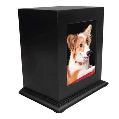Pet Urn for Ashes Wooden Memorial Urn Dogs & Cats with Photo Frame Black - color: Black